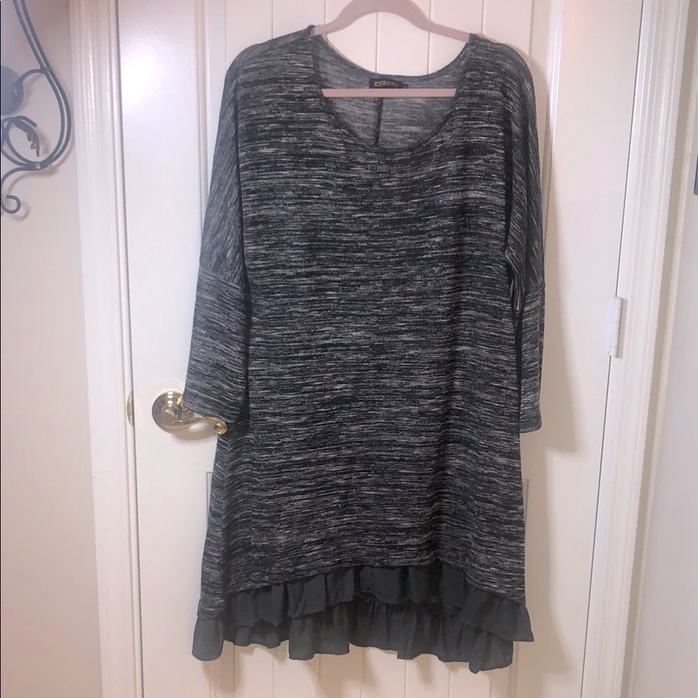 Reborn Heather Gray Long Sleeve Dress with ruffled hem.